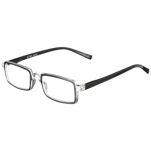 Profile View of Elton John Bullet Designer Single Vision Prescription Rx Eyeglasses in Black Crystal Unisex Rectangular Full Rim Acetate 47 mm