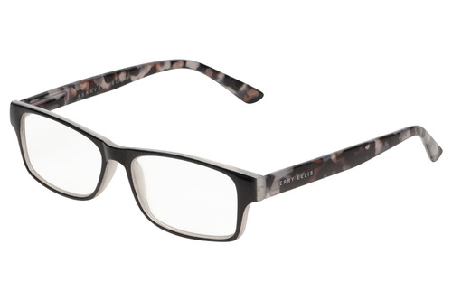 Profile View of Perry Ellis PEBX44 Designer Single Vision Prescription Rx Eyeglasses in Gloss Black Marble Unisex Rectangular Full Rim Acetate 50 mm