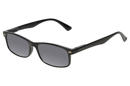 Profile View of Perry Ellis PEBX54 Designer Polarized Sunglasses with Custom Cut Smoke Grey Lenses in Gloss Black Marble Unisex Rectangular Full Rim Acetate 53 mm
