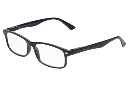 Profile View of Perry Ellis PEBX54 Designer Reading Eye Glasses with Custom Cut Powered Lenses in Gloss Navy Blue Marble Unisex Rectangular Full Rim Acetate 53 mm