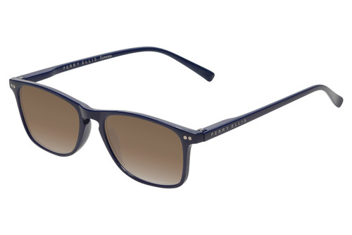 Profile View of Perry Ellis PEBX57 Designer Polarized Sunglasses with Custom Cut Amber Brown Lenses in Gloss Navy Blue Marble Unisex Panthos Full Rim Acetate 50 mm