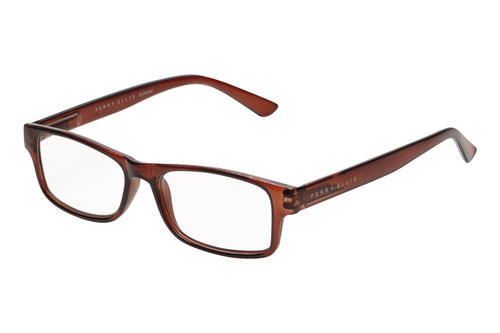 Profile View of Perry Ellis PEBX59 Designer Single Vision Prescription Rx Eyeglasses in Gloss Dark Brown Marble Unisex Rectangular Full Rim Acetate 50 mm