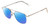 Profile View of Book Club Bored of Flings Designer Polarized Sunglasses with Custom Cut Blue Mirror Lenses in Gloss Silver Unisex Pilot Full Rim Metal 55 mm
