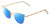 Profile View of Book Club Discount Off Jaunty Pisco Designer Polarized Reading Sunglasses with Custom Cut Powered Blue Mirror Lenses in Antique Gold Ladies Cat Eye Full Rim Metal 56 mm