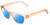 Profile View of Book Club Tail of Two Kitties Designer Polarized Sunglasses with Custom Cut Blue Mirror Lenses in Sherbert Crystal Peach Orange Ladies Cat Eye Full Rim Acetate 53 mm