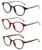 Front View of Elle 3 PACK Gift Box Womens Reading Glasses Tortoise,Crystal Red,Navy Blue +1.50