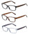 Front View of Elle 3 PACK Gift Box Womens Reading Glasses in Tortoise,Crystal Blue,Black +1.50