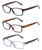 Front View of Elle 3 PACK Gift Box Womens Reading Glasses in Tortoise,Crystal Blue,Black +2.00