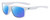 Profile View of NIKE Essent-Chaser-103 Designer Polarized Sunglasses with Custom Cut Blue Mirror Lenses in Gloss White Metallic Green Unisex Square Full Rim Acetate 59 mm