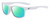 Profile View of NIKE Essent-Chaser-103 Designer Polarized Reading Sunglasses with Custom Cut Powered Green Mirror Lenses in Gloss White Metallic Green Unisex Square Full Rim Acetate 59 mm