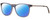 Profile View of John Varvatos V419 Designer Polarized Reading Sunglasses with Custom Cut Powered Blue Mirror Lenses in Blue Crystal Gunmetal Skull Accents Clear Black Marble Unisex Panthos Full Rim Acetate 54 mm