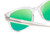 Close Up View of BCBG BAR104BL Unisex Pantho Polarized Sunglasses in Clear Crystal 52mm with Green Mirror Lenses