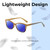Lightweight Construction Illustration of Elton John Ambient Designer Polarized Sunglasses with Custom Cut Blue Mirror Lenses in Wood Stripe Black Fade Unisex Cat Eye Full Rim Acetate 54 mm
