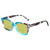 Profile View of Elton John Remix 1 Designer Polarized Reading Sunglasses with Custom Cut Powered Sun Flower Yellow Lenses in Sapphire Blue Marble Black White Unisex Round Full Rim Acetate 49 mm