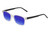 Profile View of Perry Ellis PEBX55 Designer Polarized Reading Sunglasses with Custom Cut Powered Blue Mirror Lenses in Gloss Crystal Clear Marble Unisex Square Full Rim Acetate 52 mm