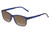 Profile View of Perry Ellis PEBX55 Designer Polarized Reading Sunglasses with Custom Cut Powered Amber Brown Lenses in Gloss Navy Blue Marble Unisex Square Full Rim Acetate 52 mm