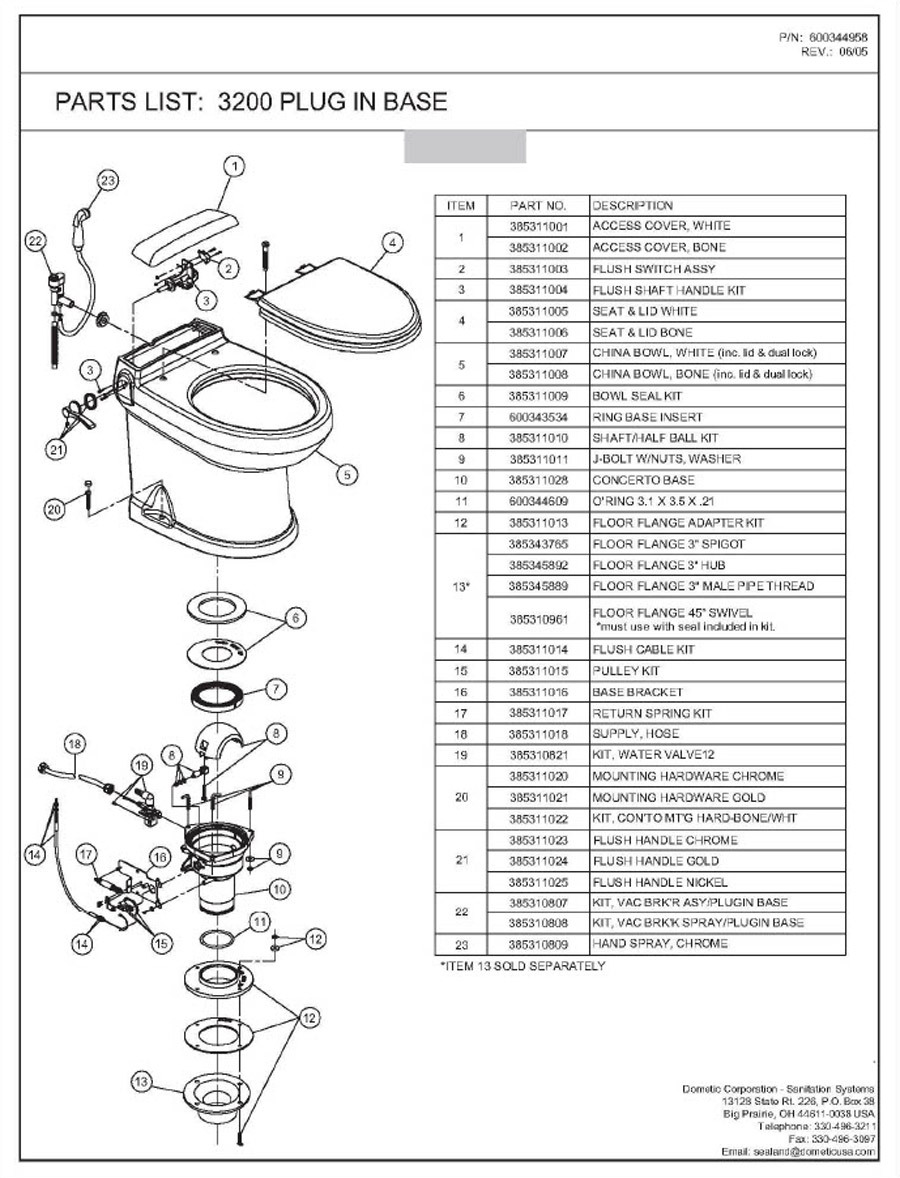 SeaLand Series 3200 RV Toilet Parts Diagram