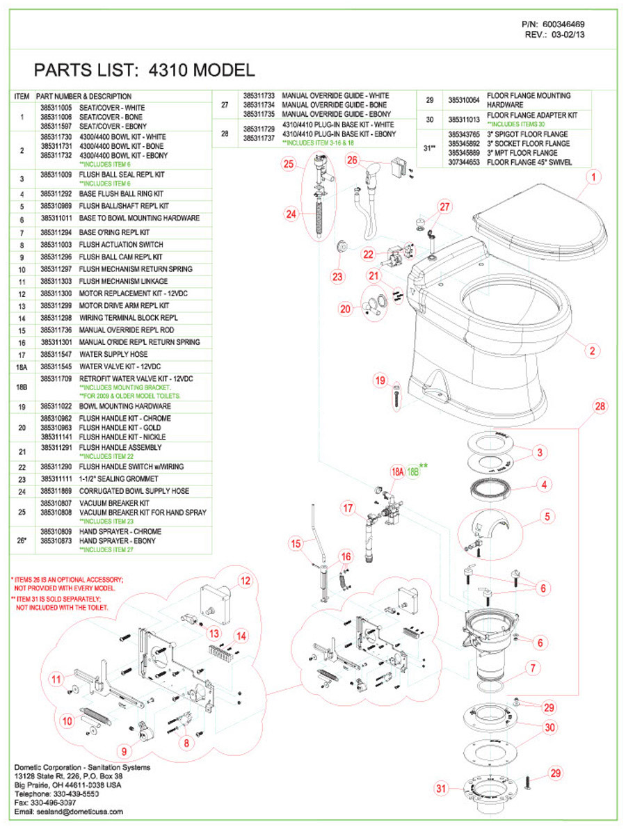 SeaLand Magnum Opus 3310 RV toilet parts diagram