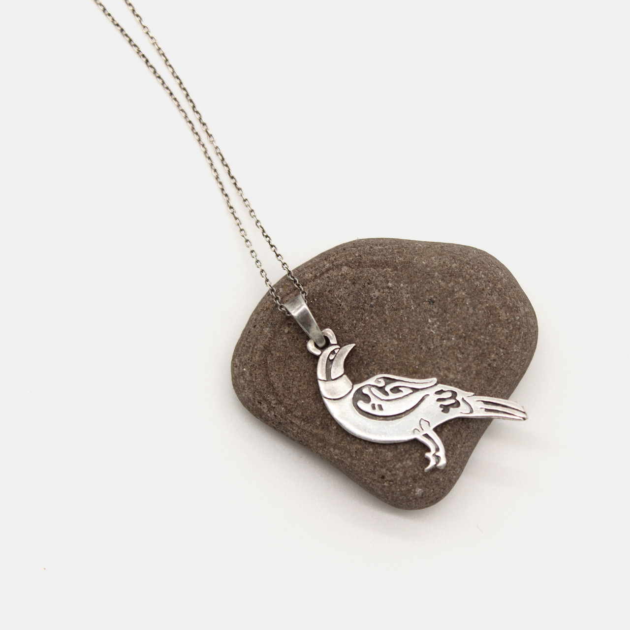 Sterling Silver Oval Raven Bird Pendant Necklace – JKC Murano