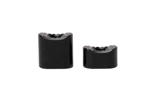 Button for AR-10 lower receivers on the left. Button for AR-15 lower receivers on the right.