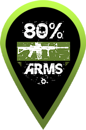 80% Arms logo in a locator pin icon
