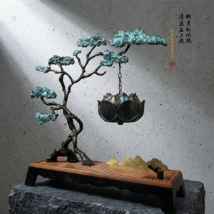 Azure Pine Lotus Censer: Thermal Patina Bronze - Structural Density