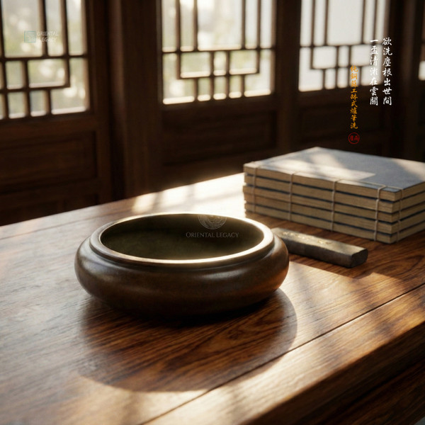 Ethereal Emptiness: Su-Style Pure Bronze Bowl Censer & Brush Washer - Museum Grade