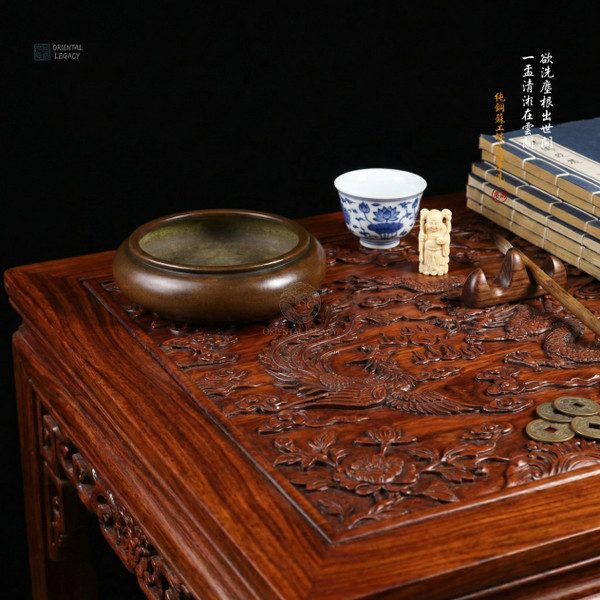 Ethereal Emptiness: Su-Style Pure Bronze Bowl Censer & Brush Washer - Museum Grade