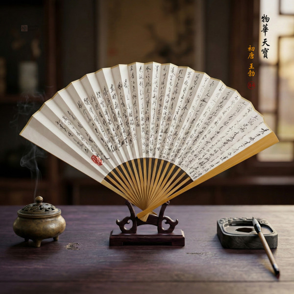 Handheld History: Bespoke Chinese Calligraphy Jade-Finish Bamboo Fan - Hidden Pivot Craft
