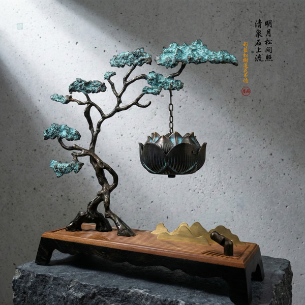 Azure Pine Lotus Censer: Thermal Patina Bronze - Structural Density