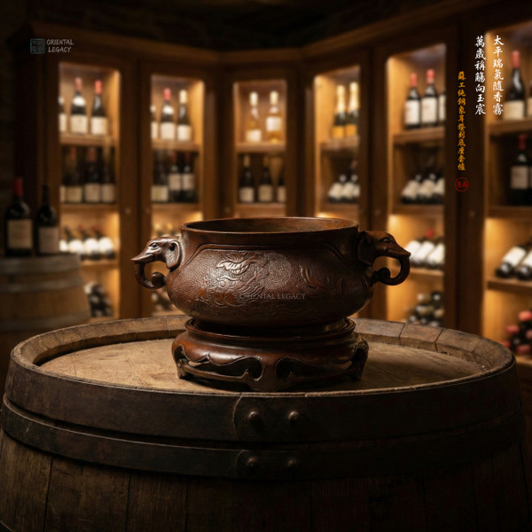 Imperial Peace: Su-Style Carved Bronze Elephant Ear Censer with Base