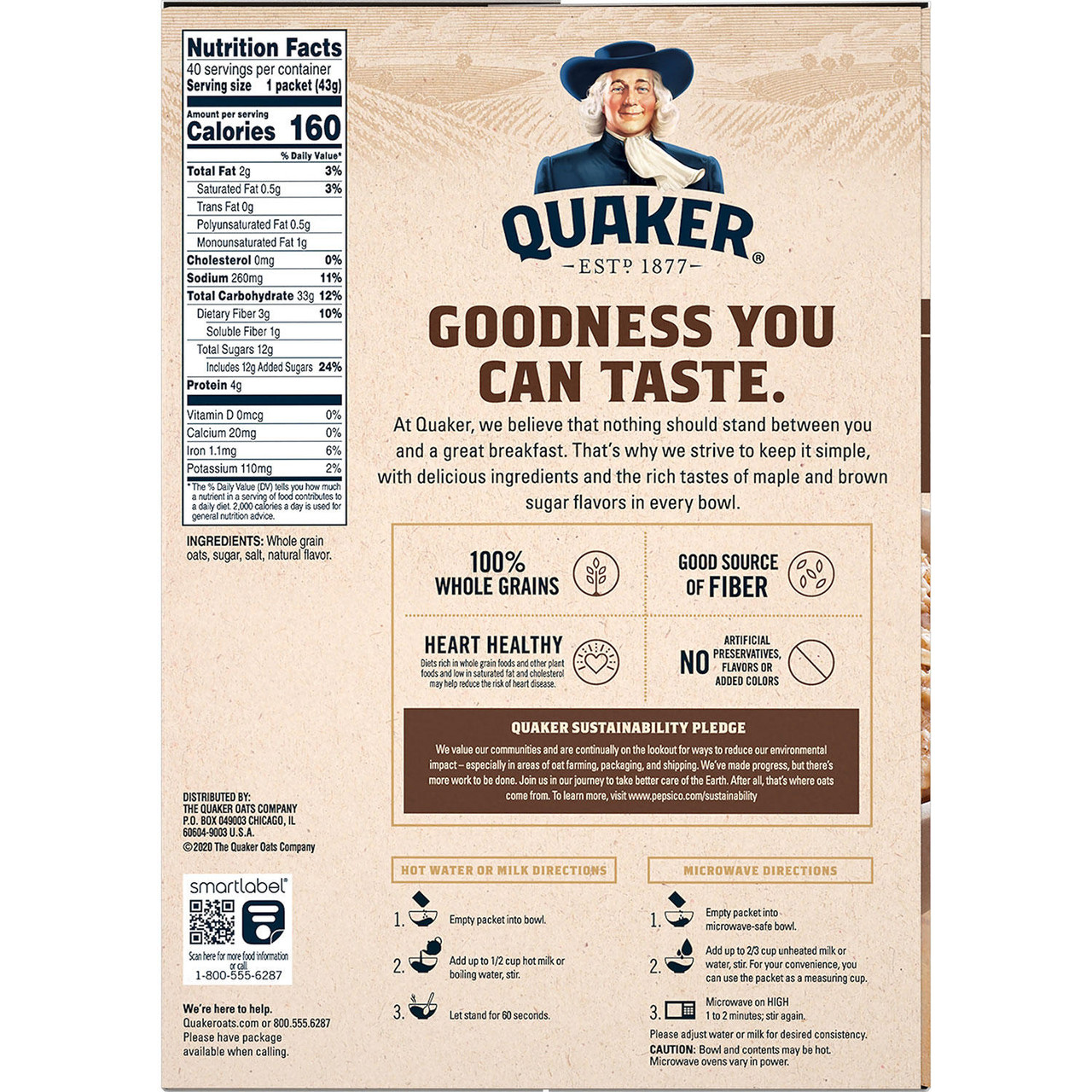 Quaker Instant Oatmeal, Maple Brown Sugar (40 pk.) - *Pre-Order