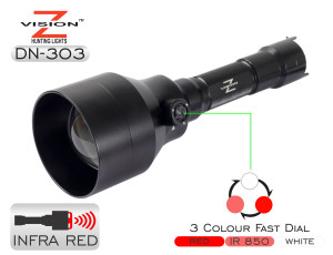 Z-Vision - DN-303 - IR illuminator Combo (Red, White, 850nm IR) Infra Red Flashlight and Torch for night hunting with distance chart
