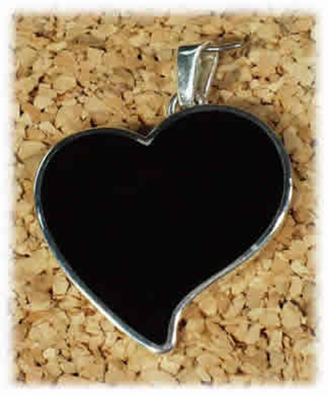 HS-830BO: Black Onyx Heart Pendant Mounted in Sterling Silver, Engravable Area, 1-3/16 inch x 3/4 inch.