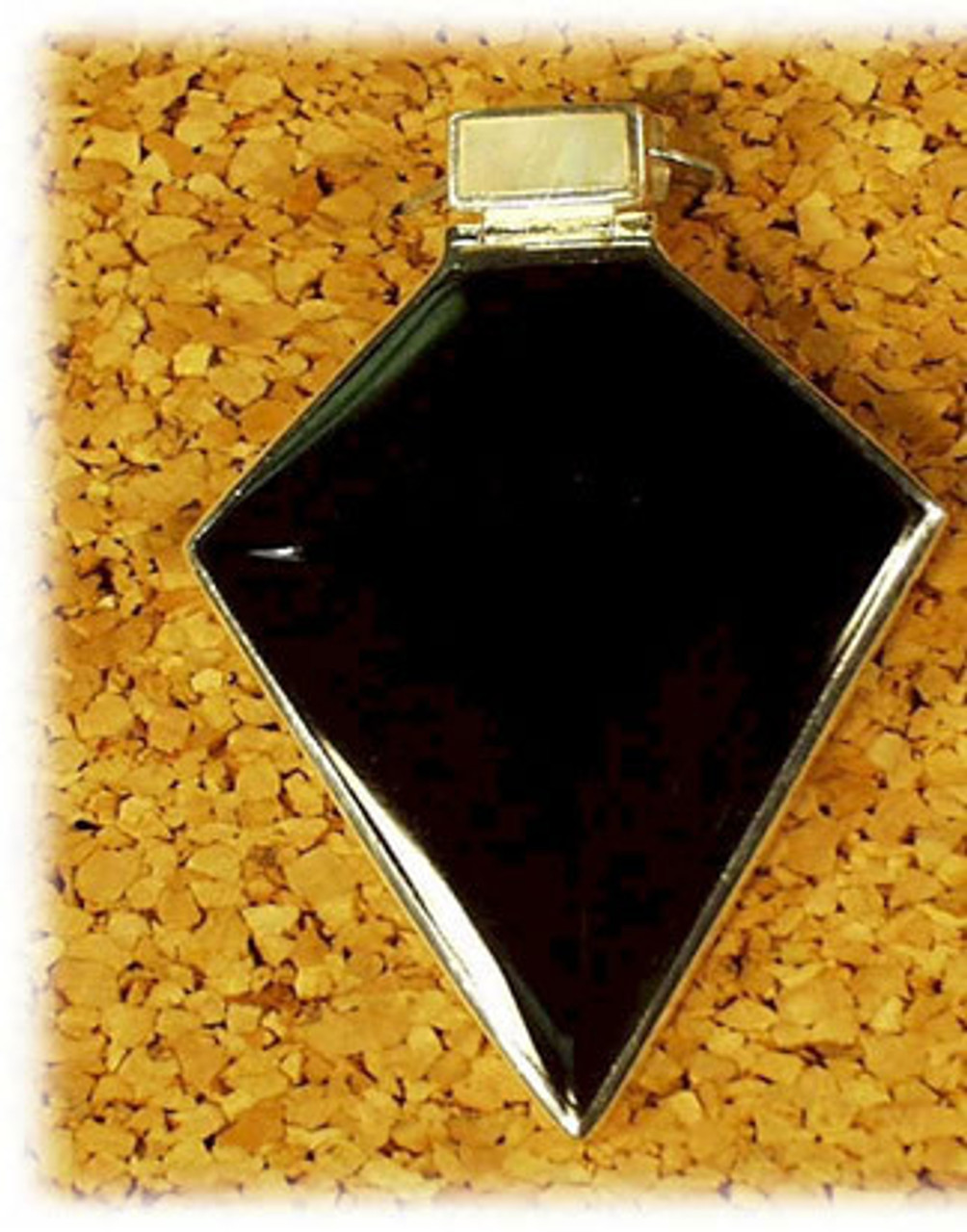 HS-190BO: Black Onyx Pendant Mounted in Sterling Sliver, Engravable Area, 1-1/4 inch x 1-1/2 inch.