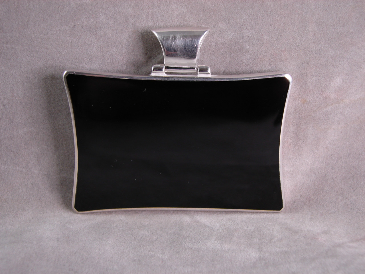 189HBO: Large Horizonal Rectangle Black Onyx Pendent mounted in Sterling Silver, Engravable Area, 2-1/16 inch x 1-3/8 inch.