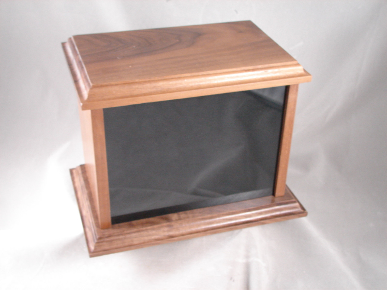 Solid Walnut Wood Urn with Absolute Black Engravable Marble Tile