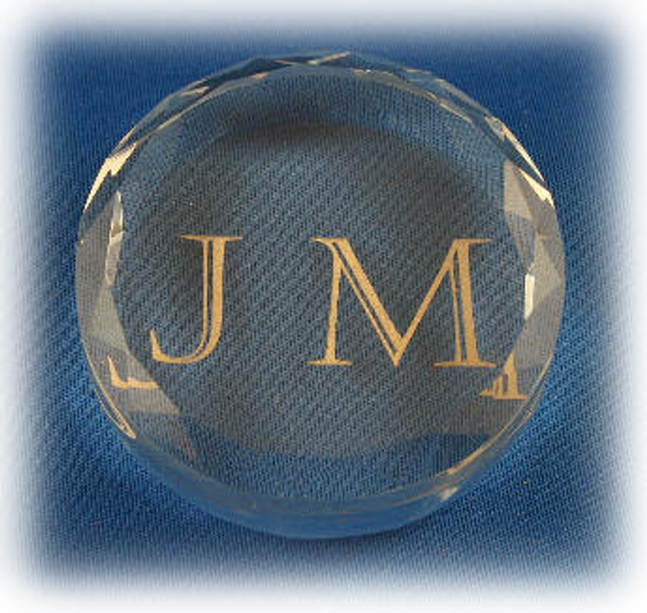 61936: Octagon,  Blue Optical Clear, Paperweight, 2 - 3/4" x 3/4" Depth Diameter