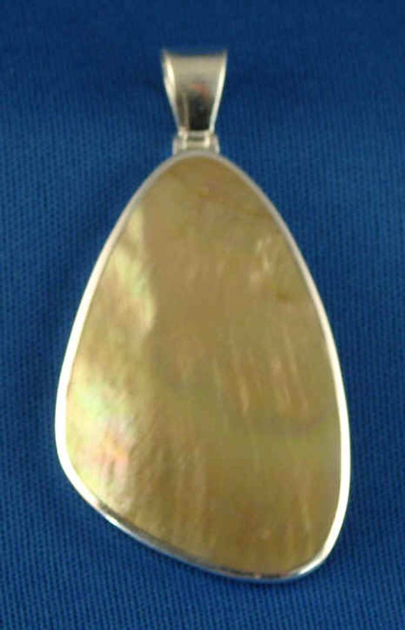 257C: Champagne Tear Drop Pendent Mounted in Sterling Sliver, Engravable Area, 1-3/4 inch x  1-1/8 inch.