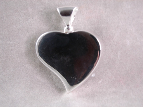 HS-830BOCP: Black Onyx Heart Cremation Pendant Mounted in Sterling Silver, Engravable Area, 1-3/16 inch x 3/4 inch.