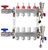 4-Loop stainless steel radiant heat manifold with integrated flow meters, balancing valves, air vents, and 1/2" PEX adapters for hydronic floor heating systems.