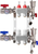 2-Loop stainless steel radiant heat manifold with integrated flow meters, balancing valves, air vents, and 1/2" PEX adapters for hydronic floor heating systems.