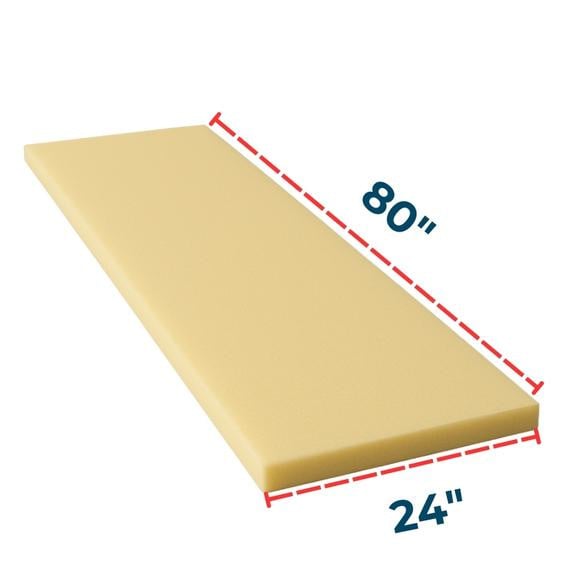 High Density Upholstery Foam Sheet - variant: Sheet Size: 80x24, Firmness (ILD): 24 (Softest), Thickness: .50 inch