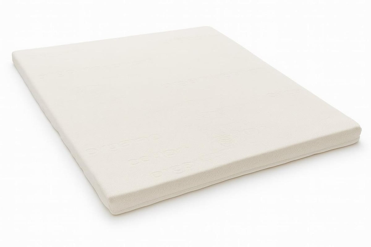 Heavy Organic Cotton Mattress Cover, plain white mattress cover on a white background.