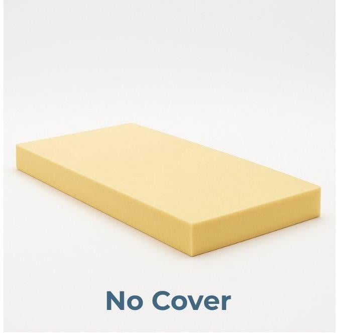 Twin Size Foam Mattress, plain light yellow foam mattress without cover on a white background.