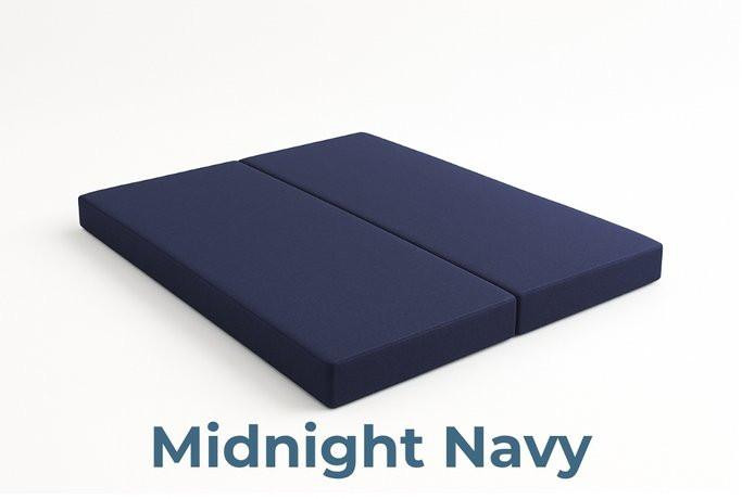 FoamOrder Bi-Fold Foam Mattress, navy blue foldable foam mattress for versatile sleeping solutions.