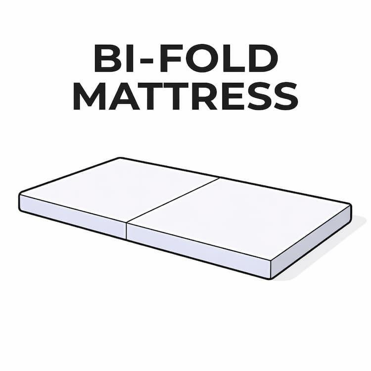 FoamOrder Bi-Fold Foam Mattress, illustration of a foldable foam bed in a folded position.