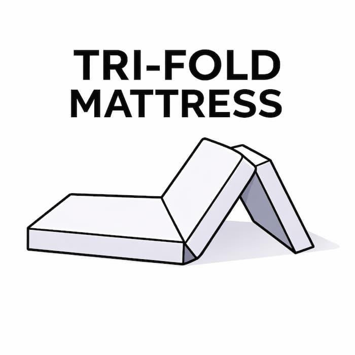 Tri-Fold Foam Mattress, foldable and portable foam mattress shown in a partially folded position.