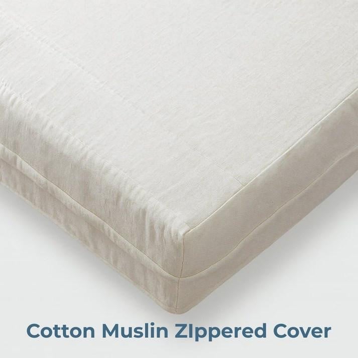 Queen Size Foam Mattress, neatly fitted with a Cotton Muslin Zippered Cover, showcasing a clean and comfortable sleep surface.