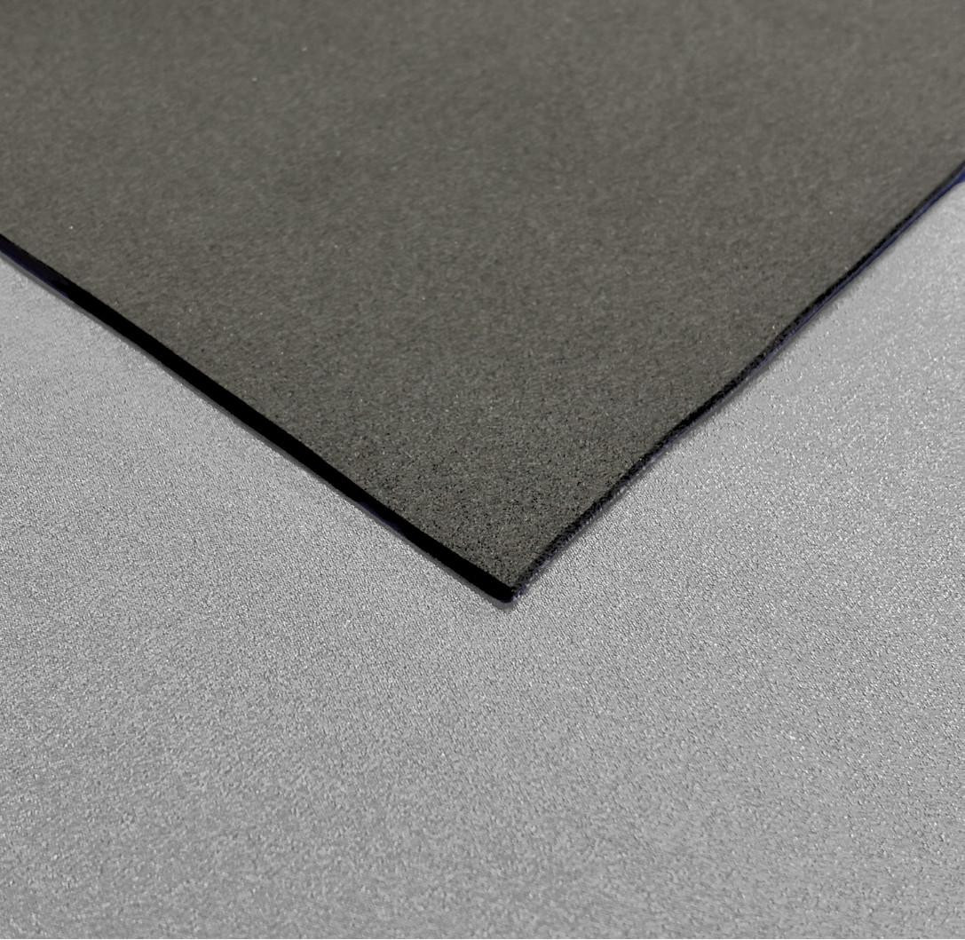 2mm Neoprene Sheet, front: plain rubber, back: colored nylon, black and grey layered material.